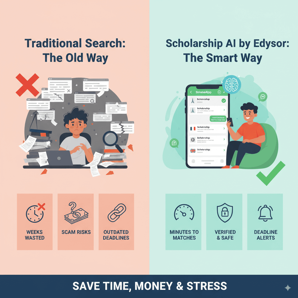 Scholarship AI vs. Traditional Search: Why Edysor’s Tool Saves Time, Money, and Stress for Indian Students